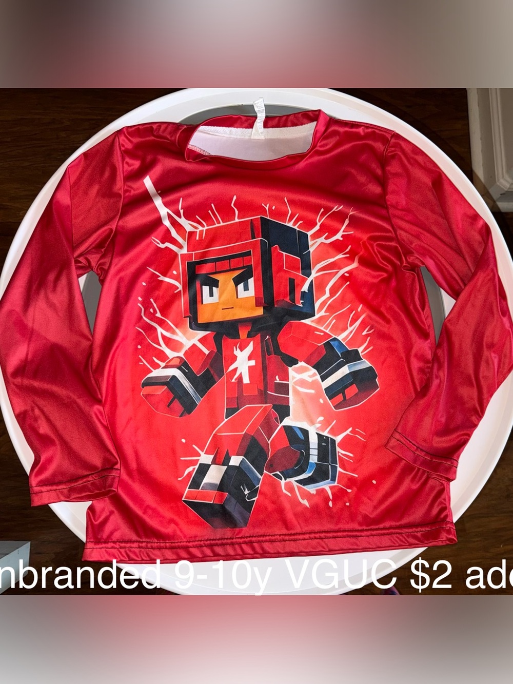 Red Graphic Minecraft-Style Kids Long Sleeve Top